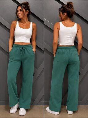 J.Crew Wide Leg Lounge Sweatpants Green Raw Hem Size Small